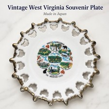 Vintage West Virginia Souvenir Plate Mountain State Scenic Japan Gold Trim picture
