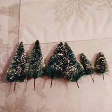 Vintage Miniature Bottle Brush Trees with No Bases Snow Flocked Green Blue picture