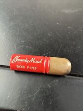 1950s VINTAGE BEAUTY MAID RED METAL BULLET BOB HAIR PIN HOLDER WITH BOBBY PINS picture