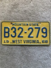 1968 West Virginia License Plate - B32 279 - Nice picture