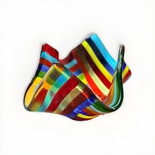 Stunning Vintage Murano? Glass 5” Candy Trinket Dish Colorful Striped Glass picture