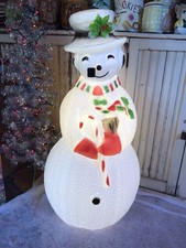 Blow Mold Frosty Snowman Dimpled Red and Green Scarf Pipe Union Products 41” picture