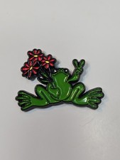 Peace Frog Lapel Pin w/ Pink Flowers & Hand Peace Sign picture