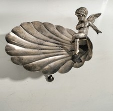 Antique MERIDEN B COMPANY Silver Plate Figural Cherub Scalloped Shell Shape Bowl picture