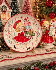 SHOPPING Girl Vintage Holt Howard Inspired 1950s Christmas Plate 50s Pixie Xmas picture