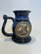 Vtg  Renaissance Fair 1997 David Pluth Pottery Mug 16 oz Blue Drip Glaze Wizard picture