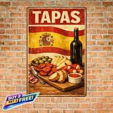 Vintage Spanish Tapas Retro Metal Sign Spain Flag Patio Kitchen Wall Decor picture