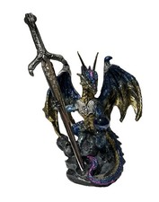 Ebros Gift Legendary Pacific Blue Metallic Armored Kinght Dragon Figurine picture
