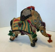 Vintage Hand Woven Stuffed Cotton Embroidered Elephant Figure India Patchwork picture