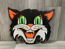 Vintage Halloween Beistle Large Embossed Black Cat Whiskers Die Cut picture