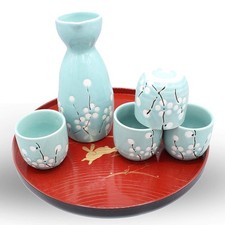 Japanese Ceramic Sake Set ~ 5 Piece Sake Set Included 1 TOKKURI bottle and 4 ... picture