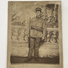 Antique RPPC Real Photograph Postcard Boy Military Gun Machete Army ID Johnson picture