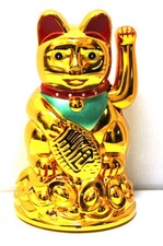 Lucky Waving Cat Maneki Neko Gold Fortune Feng Shui Lucky Cat 4.5 Inch picture