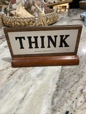 VTG Early IBM Corp THINK Sign Desktop Wood Wall Desk Plaque Slogan Named USA picture