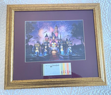 Thomas Kincaid Disneyland 50th Anniversary Framed Print & Vintage Ticket Book picture