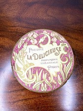 RARE Antique Powder Box Art Nouveau Paris Purple Pink Gold Vanity Decor picture