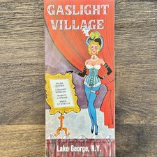 Vintage Gaslight Village Lake George NY Souvenir Brochure Map Pinup Art 1960 picture