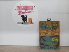 Mid Century Vintage Carved & Painted Portrait Of Owls 10