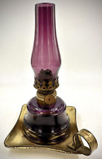 Antique Miniature Amethyst Glass Kerosene / Oil Lamp, Tin Saucer Smith 1, #33 picture