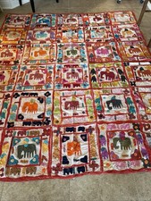 Vintage Handmade Applique Wall Hanging Quilt Bedspread Elephants Boho 78x94” picture