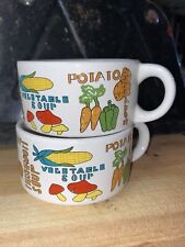 Vintage 1970s Set of 2 Soup Bowl/Mug With Vegetables Names of Various Soups HTF picture