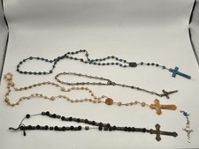 Lot 4 Catholic Rosaries & Small Crucifix Blue Cream Clear Black Beads Religious picture