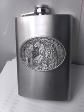 HERITAGE METALWORKS 8oz Pewter Lion Flask Made in USA picture