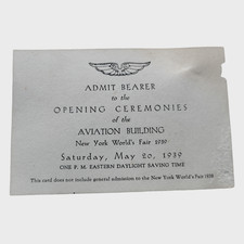 RARE 1939 NY World's Fair AVIATION BUILDING Opening Ceremonies Ticket May 20 picture