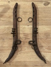 Antique Wood Iron Horse Hames Candle Wall Sconces Primitive Farmhouse Rustic picture