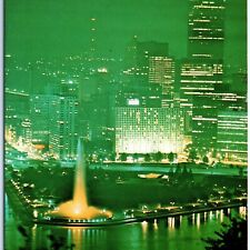 c1960s Pittsburgh, PA Fountain Point Park @ Night Chrome Photo Postcard Vtg A68 picture