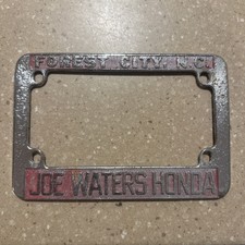 VTG Joe Waters Honda Motorcycle Dealer License Plate Frame Forest City NC picture