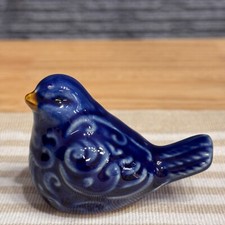 Vintage Blue Ceramic Bird Figurine Portugal Handmade Collectible 3.2