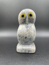 Vintage Alabaster Marble Hand Carved Owl Blue Gray Unique 4.5” Figural picture