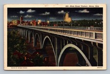 Vintage Main Street Viaduct Akron Ohio Linen Postcard by Stivas Studio picture