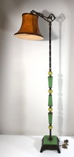 Antique Art Deco Uranium Glass Jadeite Bridge Floor Lamp 60” Roseart Shade picture