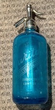 Vintage Cobalt Blue Czech Glass Seltzer Bottle - Puritan Sparkling Water Bklyn picture
