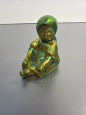 Zsolnay Eosin Iridescent Green Sitting Child Baby Figurine Hungary picture