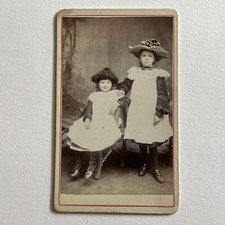 Antique CDV Photograph Adorable Little Girls Sisters Matching Great Hats picture