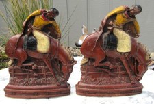 Cool Antique 1920s Bucking Bronco Cowboy Pair of Bookends Western Decor Vintage picture