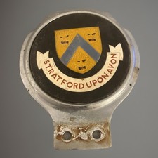 Vntg Stratford Upon Avon Car Badge Metal Three Leopards Coat Arms UK Badge Rare picture