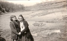 1923 Vintage Black & White Photograph Women by River Antique Snapshot picture