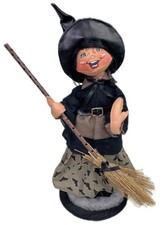 15” Annalee Halloween Witch with Broom Doll on Stand 2020 Painted Face picture