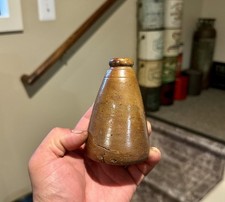 Nice Early Hand Made Stoneware Cone Ink Bottle Crude 1870s Era Brown Glaze Nice picture