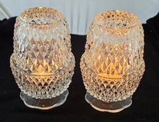 Vintage Indiana Glass Fairy Lamp Lite Clear Diamond Point Candle Holder 2 pc Set picture