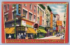 1940s Chinatown New York Mott Pell Streets Manhattan linen-era Postcard  -1180 picture