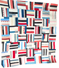 Antique 1870s Hand Stitched String Patchwork Quilt Red White Blue 65x75 Folk Art picture