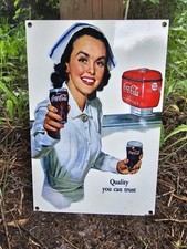 COLLECTIBLE VINTAGE COCA-COLA QUALITY PORCELAIN SODA GAS STATION SIGN 12 X 8 picture