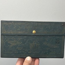 Vintage Rare Leatherette “The Progress Box” Green Marbled Pencil Box picture