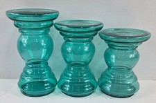 3-Piece Green Glass Candle Holder Set 8.25