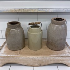 Vintage Stoneware Crock Selection Primitive Farmhouse Pottery picture